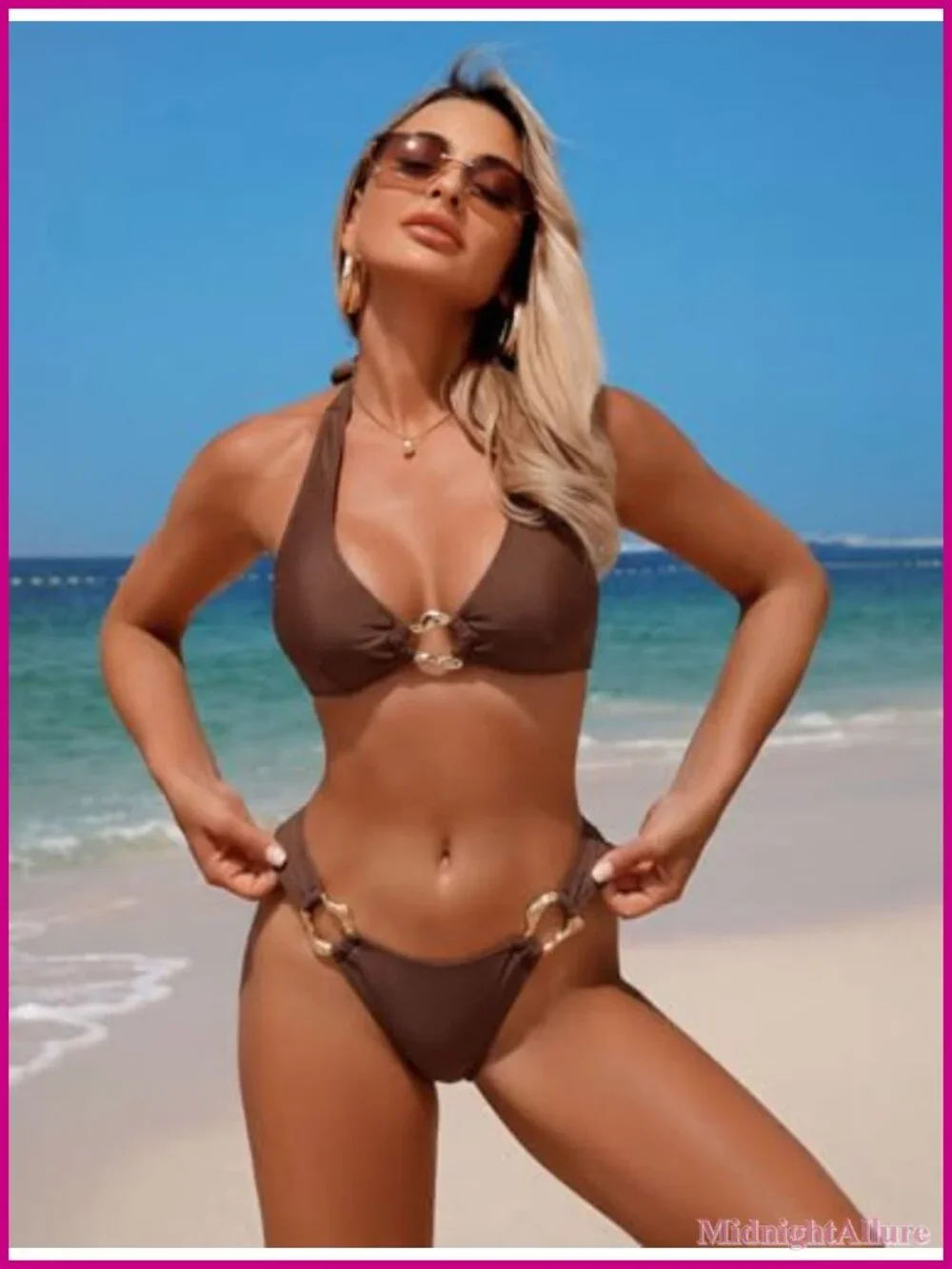 3 Piece Bikini Set with Coverup Skirt Halter Triangle Top Cheeky Brazilian